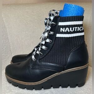 Nautica black Chelsea boot with sock detail platform wedge 90’s 2000’s chunky 10